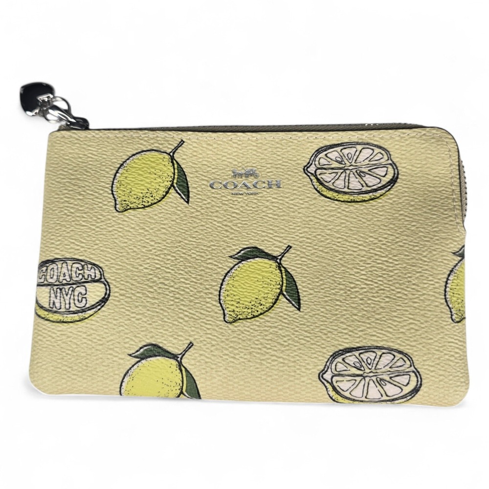Coach Lemon Print‎ Crossgrain Leather Small Wristlet Yellow ☆